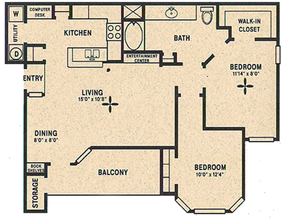 C - Riverton - 2 Bedroom / 1 Bath - 1,002 Sq. Ft.*
